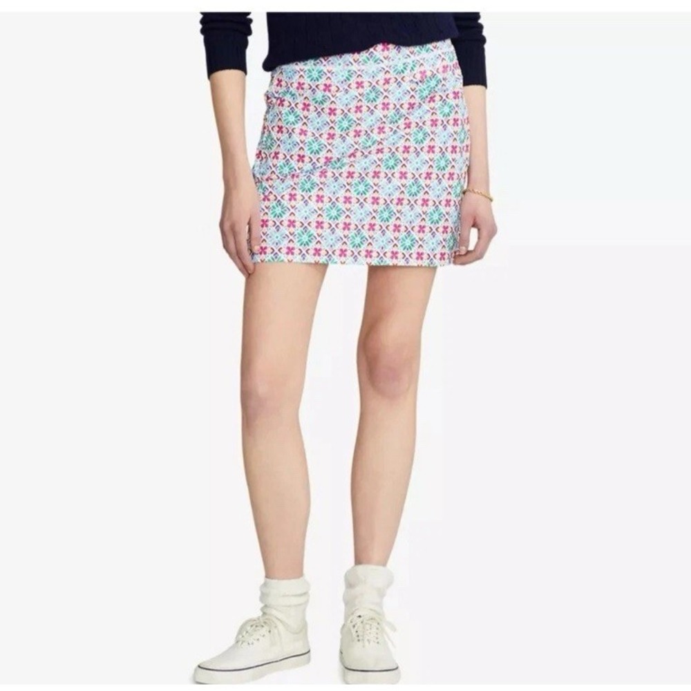 RLX Ralph Lauren Golf Skort‎ L White Multicolor Geo Floral Print Stretch Tennis